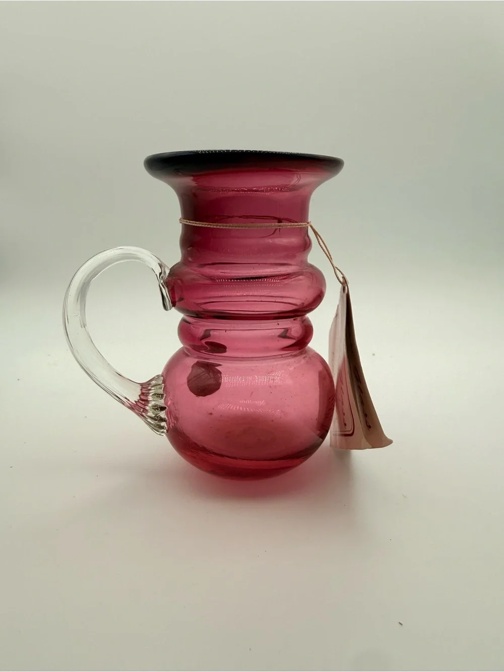 Cranberry Pitcher-Style Vase with Clear Handle
